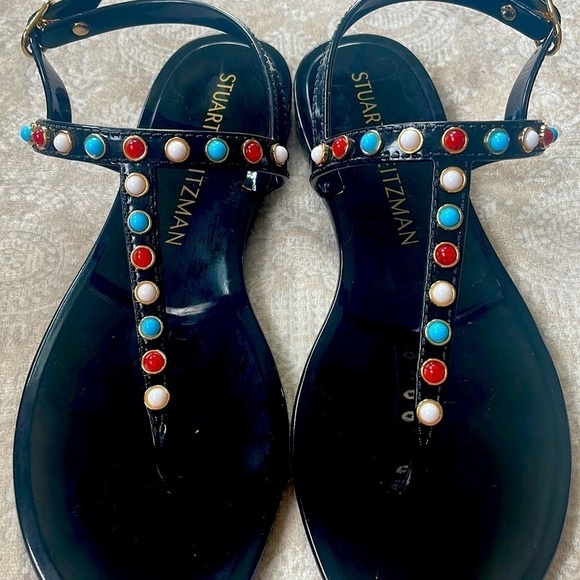 Brand New Stuart Weitzman Gemstone Beaded Thong Jelly Sandals Slingback Black - Picture 2 of 15